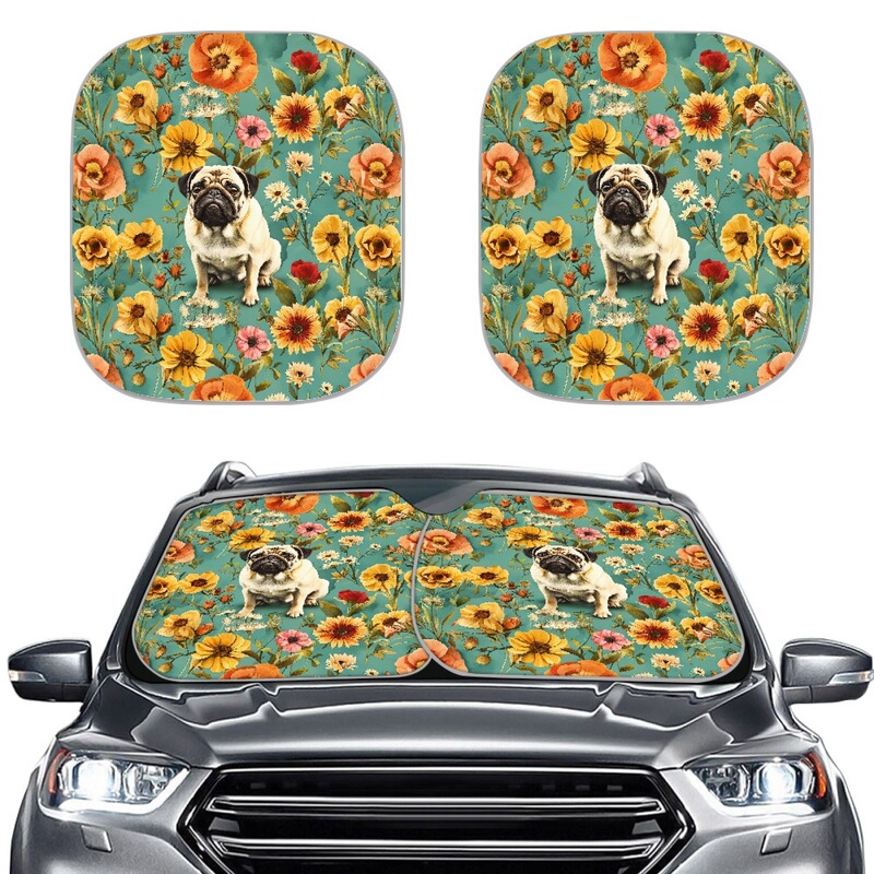 Foreign trade Amazon direct sales dog animal sunflower car front windshield interior shade to print