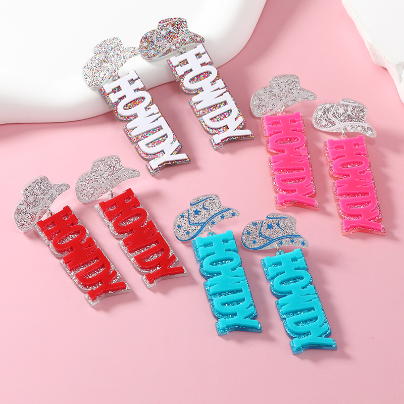 demi-season cute acrylic denim earrings with letters