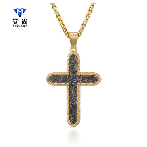 New original stamped prismatic inlaid antique pattern cross accessories men's two-color stainless steel two-color pendant