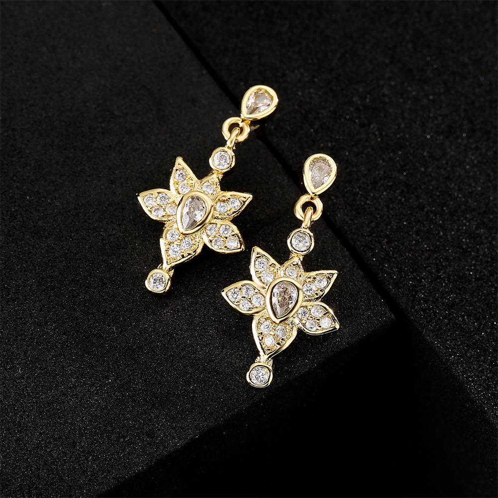 Retro Baroque Inlaid Zircon Flower Copper Earrings Wholesale display picture 3