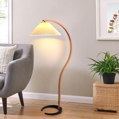 Nordic floor lamp ins Japanese style mid-century style living room bedroom sofa retro wood art internet celebrity pleated floor lamp