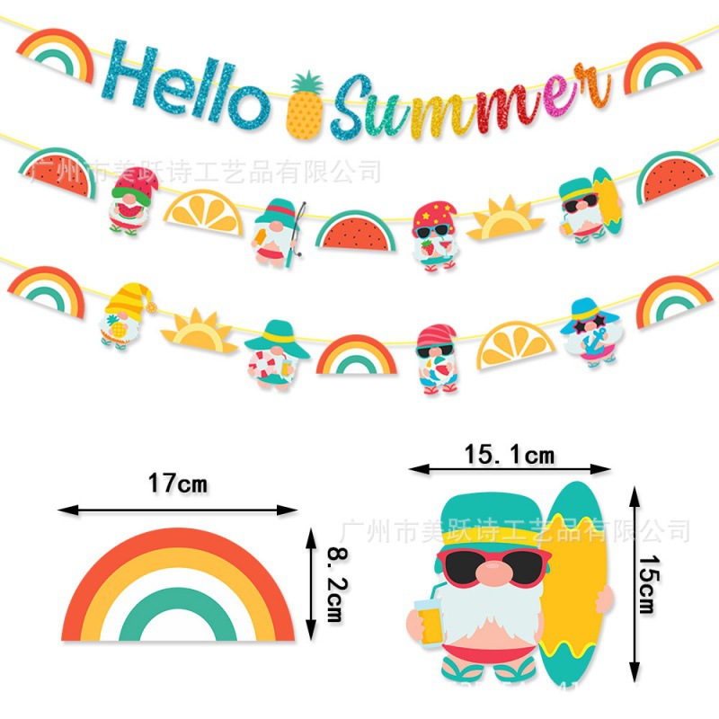 Decoración de fiesta de verano europea y americana, bandera de tirón, arco iris hawaiano hello summer, bandera de tirón de flores