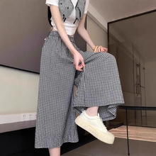 慵懒风女学生韩版宽松显瘦百搭格子裤裙复古学院风休闲七分阔腿裤
