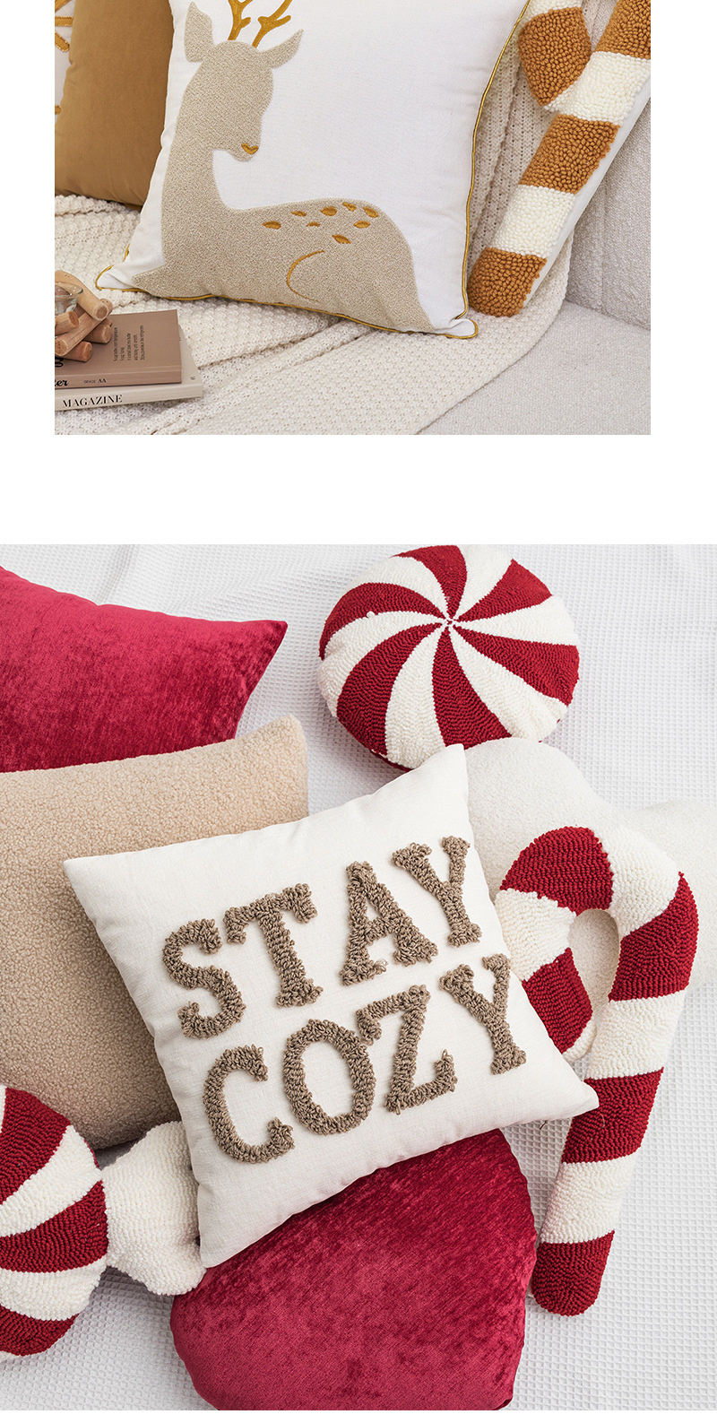 Christmas ins style pillow living room home sofa cushion loop velvet embroidered candy pillowcase_voghion.com