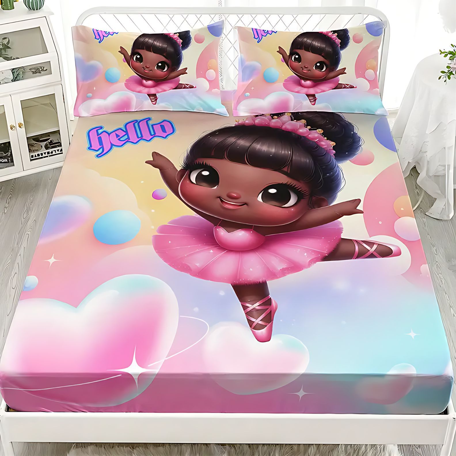 TEMU / JIT transfronterizo textil doméstico niña ballet temático patrón de impresión digital HD cama gaza pillow cover set