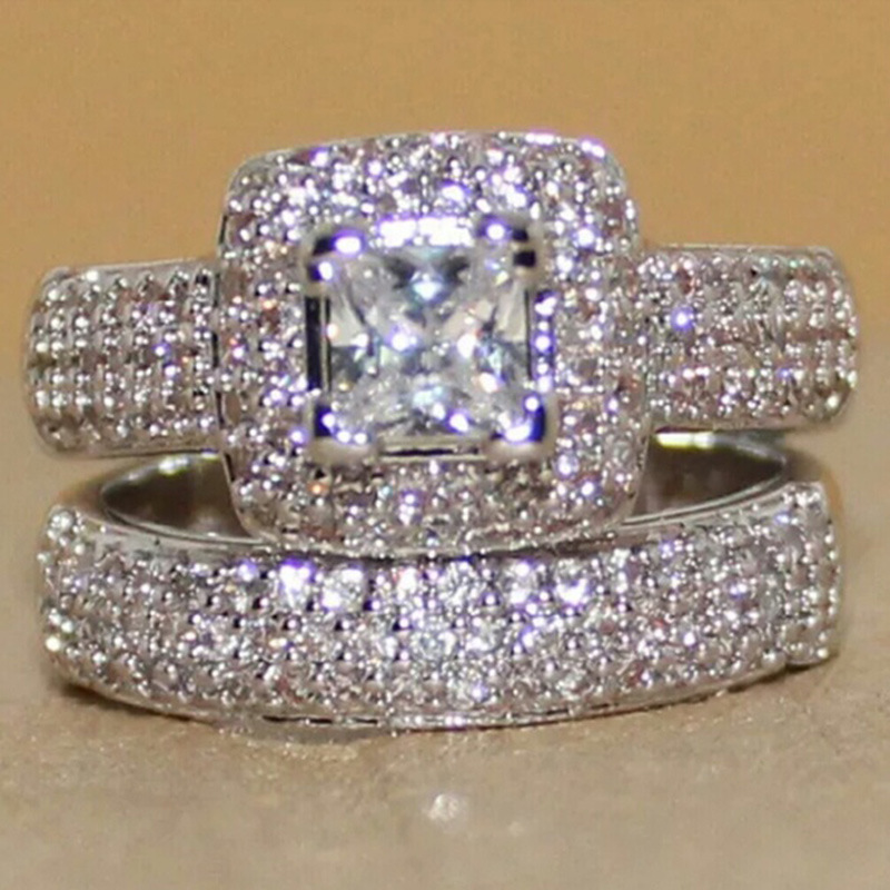 Silver Inlaid Square White Zirconium Full Diamond Ring Simple Creative Birthday Gift Ring_voghion.com