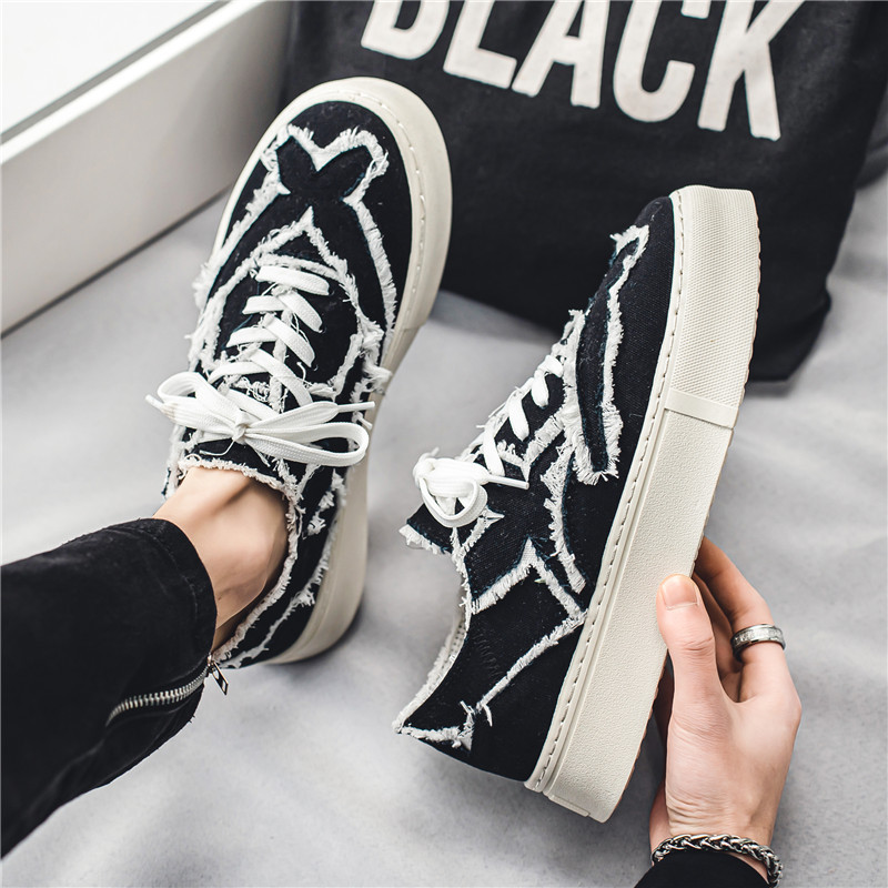 2024 Summer new men's shoes personalized brushed cloth board shoes low-top breathable board shoes trendy single shoes fashionable shoes men