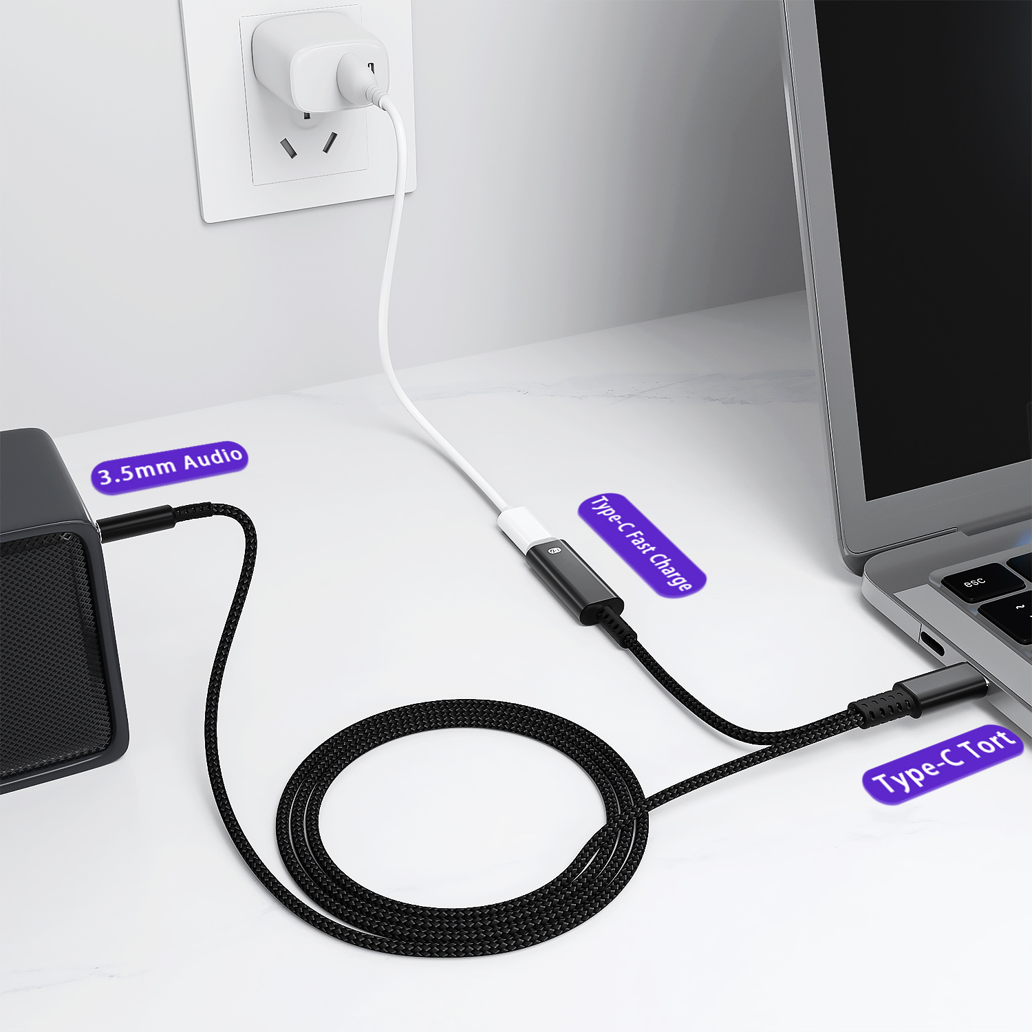 Adaptador Typec dos en uno, adaptador de auriculares otg, carga rápida, adaptador de audio para teléfono móvil, chip CX31993