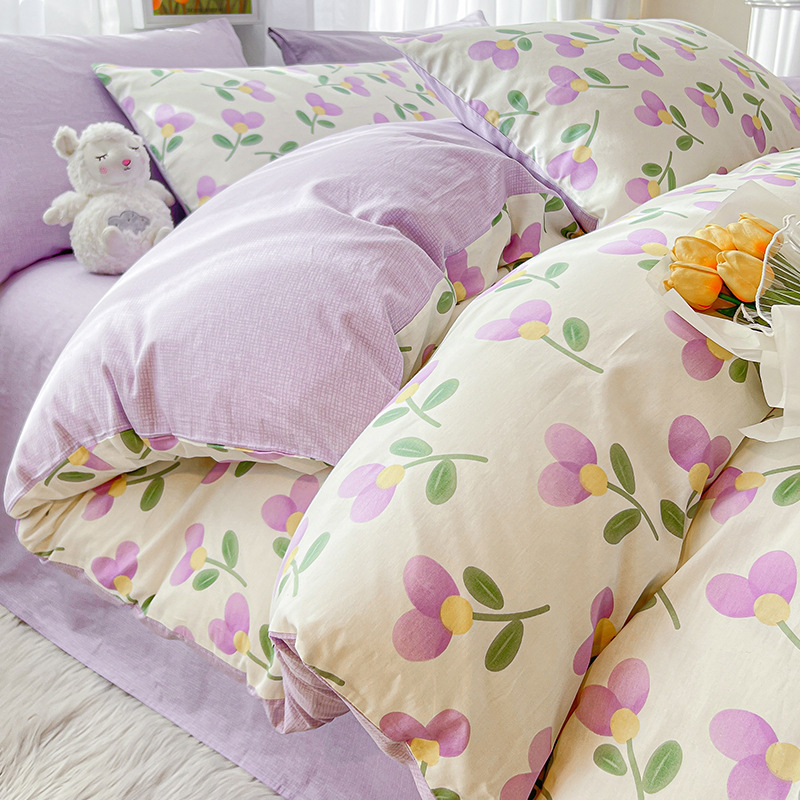 Juego de cuatro piezas de algodón 100 algodón puro 2025 nuevo estilo sábana floral funda de edredón sábana ropa de cama de tres piezas