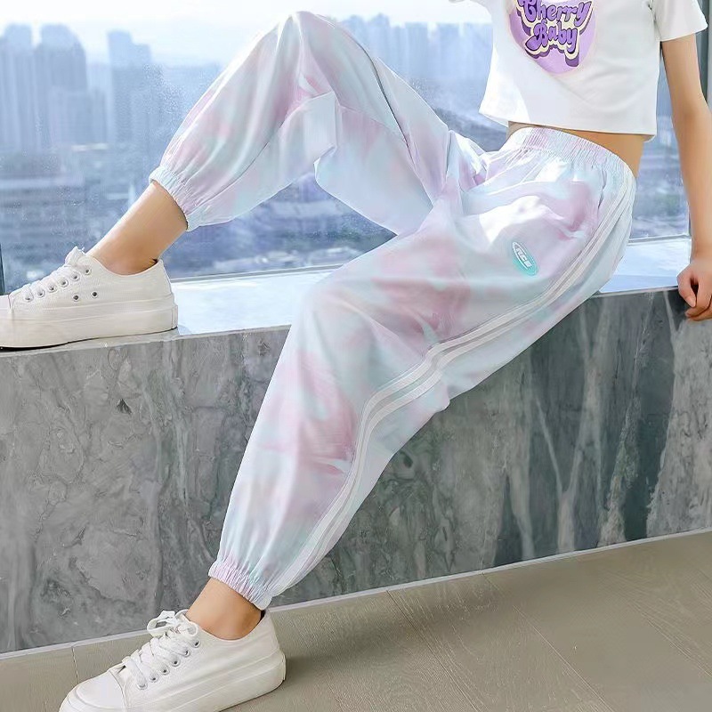 Girls' Summer 2024 New Anti-mosquito Pants Summer Thin Children's Summer Ice Silk Sports Pants Big Children's Spring and Summer Pants