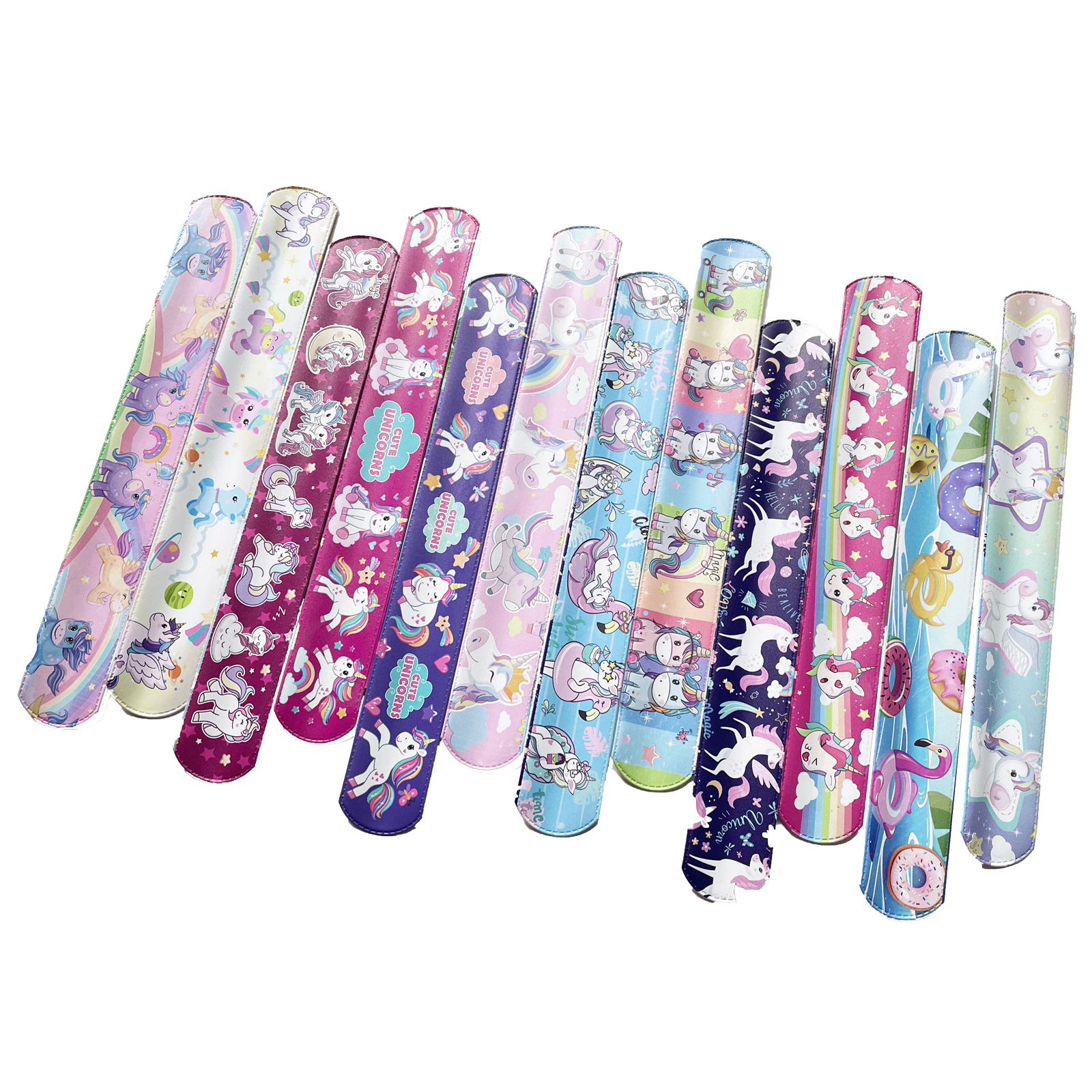 Nuevo unicornio Snap anillo Arco Iris caballo pulsera de dibujos animados de los niños Snap anillo correa de muñeca