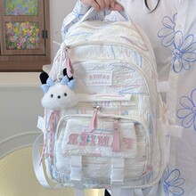 可爱小清新彩虹褶皱轻便书包高中学生多隔层双肩包初中生电脑背包