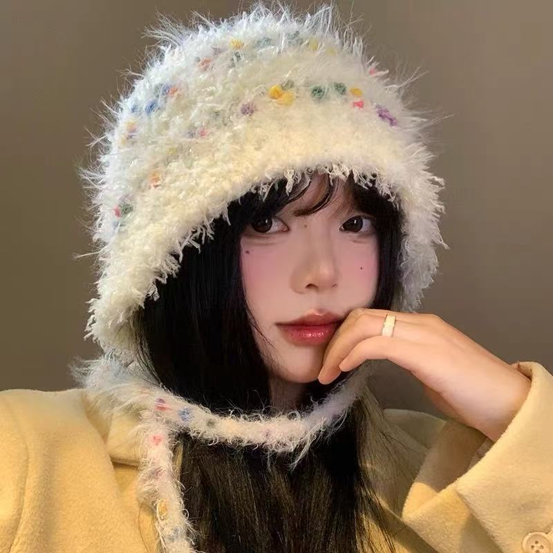手工钩织毛线帽子女2025新款冬毛茸茸保暖显脸小针织帽筒子渔夫帽|undefined