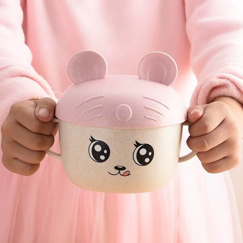 Children's wheat straw cartoon tableware set, child rice bowl set, can add LOGO, microwaveable rice bowl