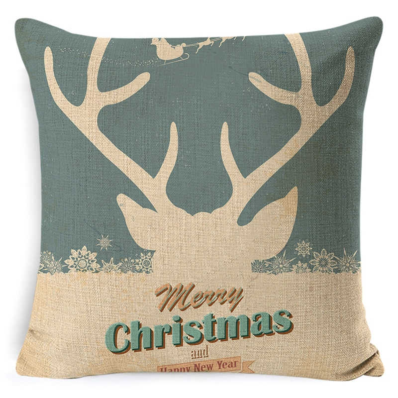 105g Weight Pillow Cases Home Textiles & Decor Type throw pillow, pillow case Event & Party Supplies Linen Material Christmas Festival Letter, Deer Pattern Retro Style Retro Letter Deer Linen Pillow Cases 8