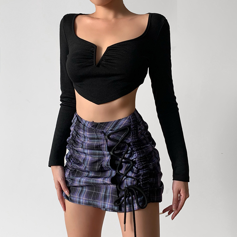 Drawstring Diablo Style Pleated Skirt NSGYB98937