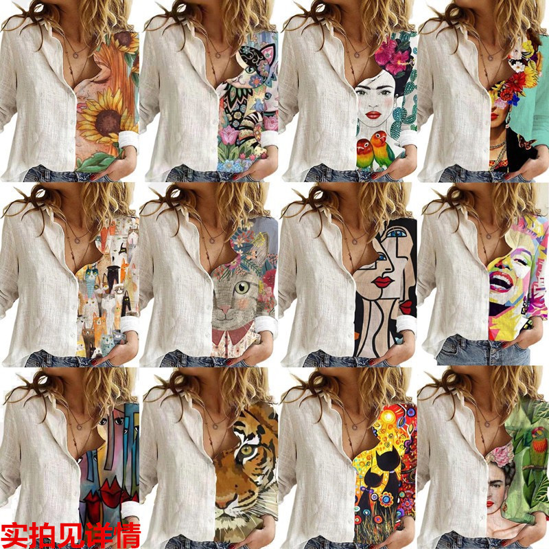 European Station 2024 Foreign Trade AliExpress wish Amazon Shirt New Printed Long Sleeve Shirt