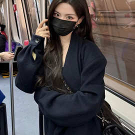 现货2025冬季新款韩版【杨超越同款】慵懒风系带中长款大衣外套女