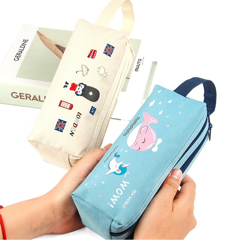 Caja de lápiz de tela Oxford creativa de doble capa de gran capacidad bolsa de lápiz estudiante portátil doble cremallera caja de lápiz