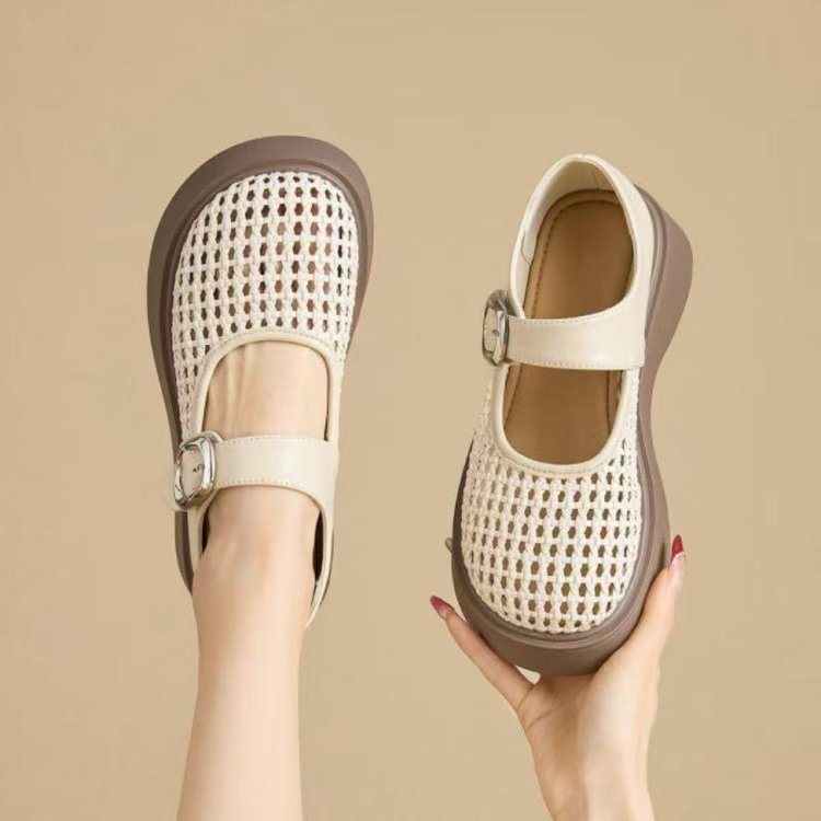 Retro estilo hueco zapatos de mujer de altura 2026 verano nuevo estilo francés transpirable cómodo zapatos de una sola