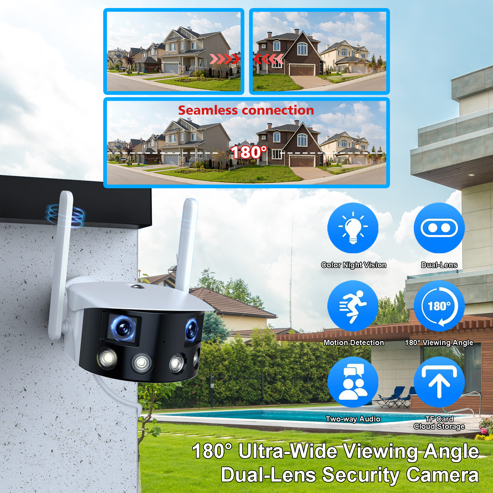 Fuente fábrica cámara de empalme panorámica al aire libre gran campo de visión gran angular comercio exterior estilo explosivo transfronterizo monitor HD inalámbrico