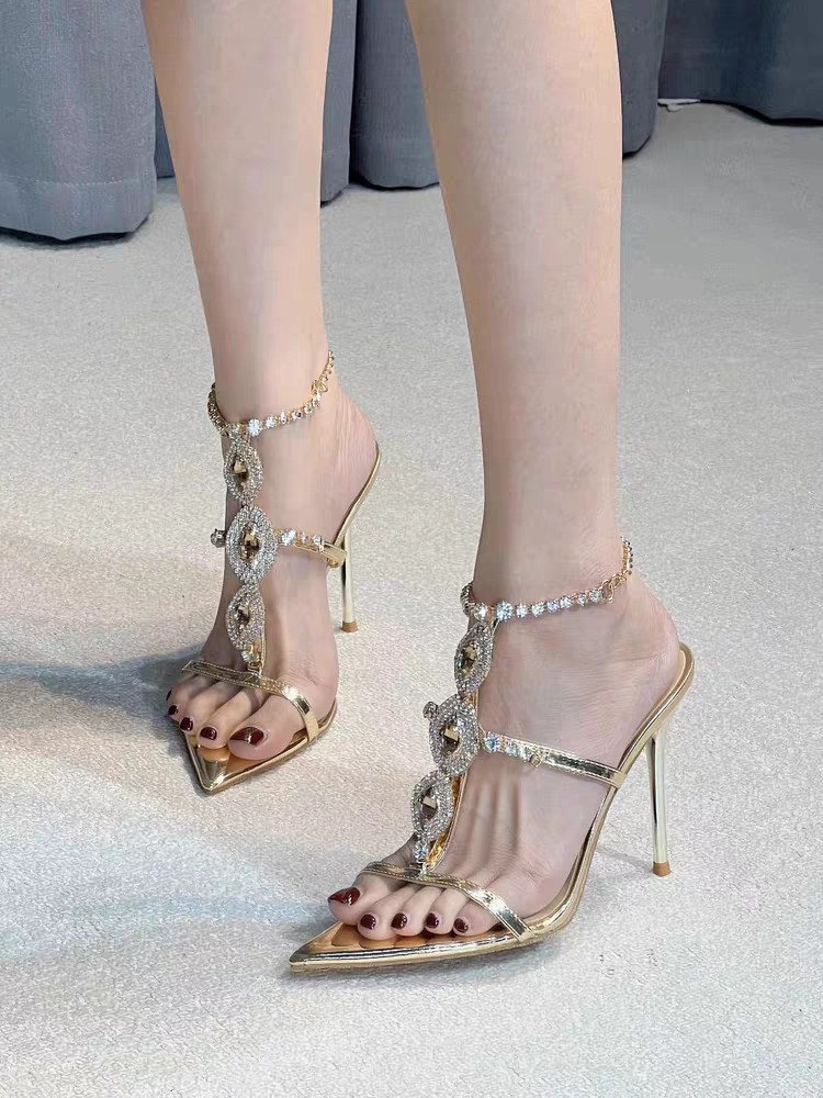 Women's Patent Leather Stiletto Sandals With Rhinestone Straps_voghion.com