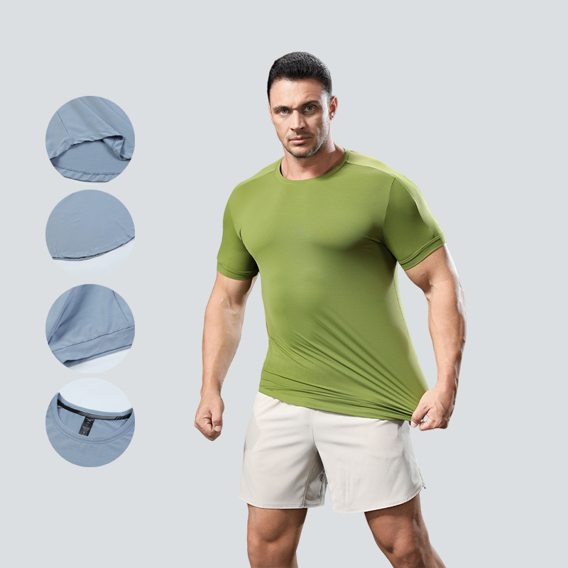 LULU Summer Sports Leisure Loose Short-sleeved Men's Running Quick-drying Crewneck T-shirt Sweat-wicking Breathable Fitness Wear