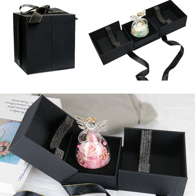 Comercio electrónico transfronterizo cubierta de vidrio flor eterna angelito rosa eterna Navidad regalo del día de San Valentín cubierta de vidrio decoración