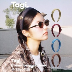 Tagi.想象爱心怦怦镶钻珍珠鼓鼓复古真丝发箍高颅顶头箍