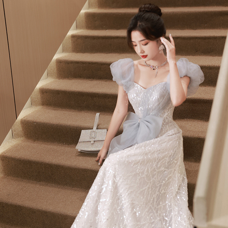 Đầm dạ hội cao cấp nữ thiết kế sang trọng, phù hợp sinh nhật, đám cưới, dẫn chương trình — Màu xanh lam