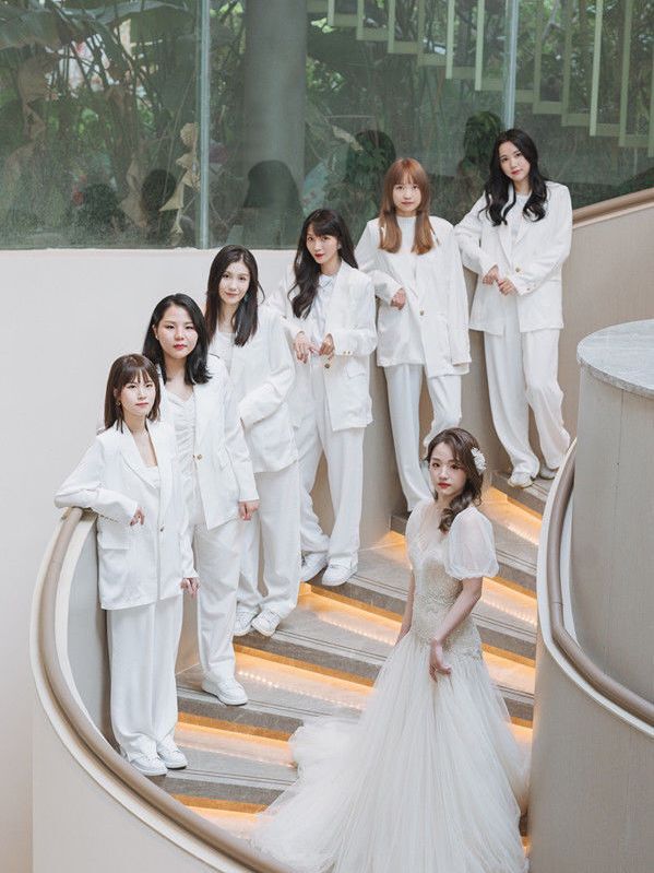 Tiktok-Style Four-Season Fairy-Like Bridesmaid Group Dress Wedding Studio Photo Shoot Best Friend Outfit White Suit Three-Piece Set