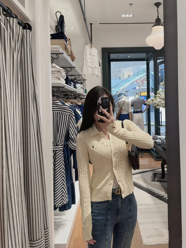 Rl Ralph Lauren Small Logo War Horse Lapel Polo Collar Long-Sleeved Twist Cardigan Knitwear Jacket Old Money Style Knitwear