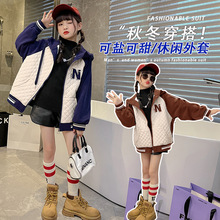 女童加厚外套秋冬裝2022新款韓版洋氣兒童夾棉連帽上衣大童棉衣潮