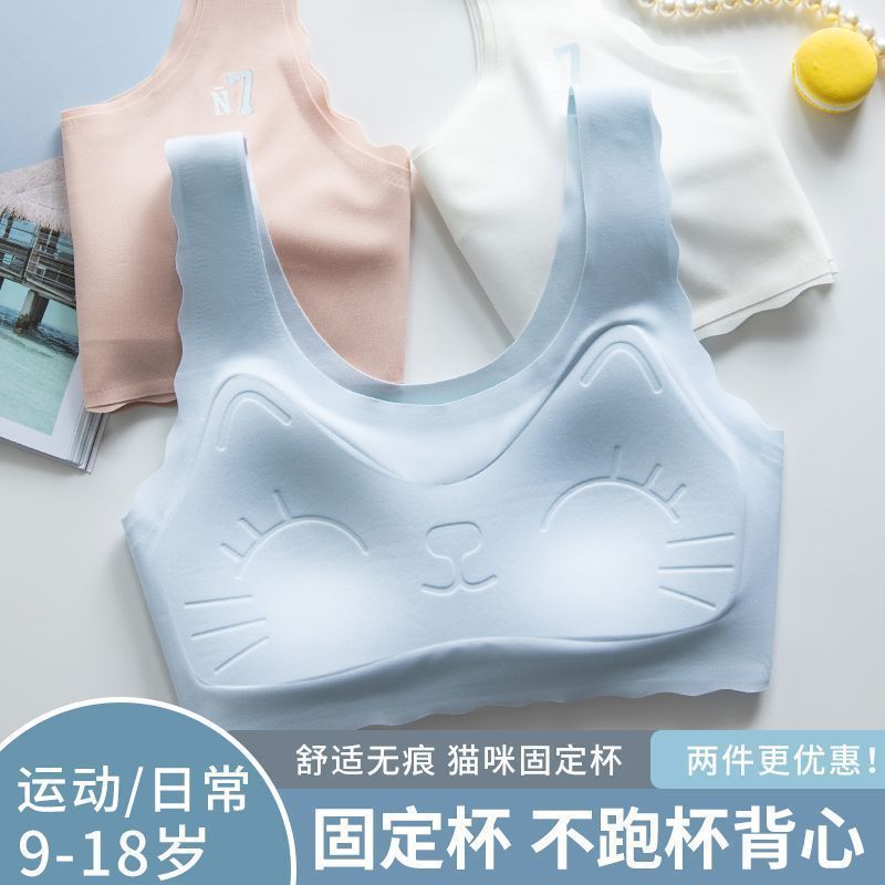 New Fixed Cup Adolescent Children's Vest Development Period Girls' Underwear Female Older Children Primary School Students Junior High School Students Bra