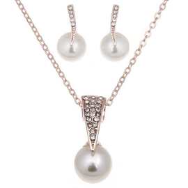 蓝淘  新娘水钻珍珠耳环项链套装欧美结婚首饰宴会礼服饰品