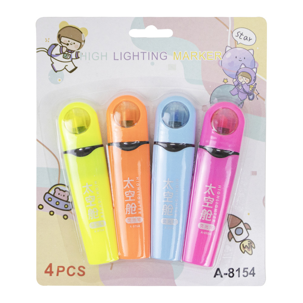 cápsula espacial serie de resaltador de cabeza blanda alto valor de cara liberación marcador marcador de puntos clave de los estudiantes bolígrafo