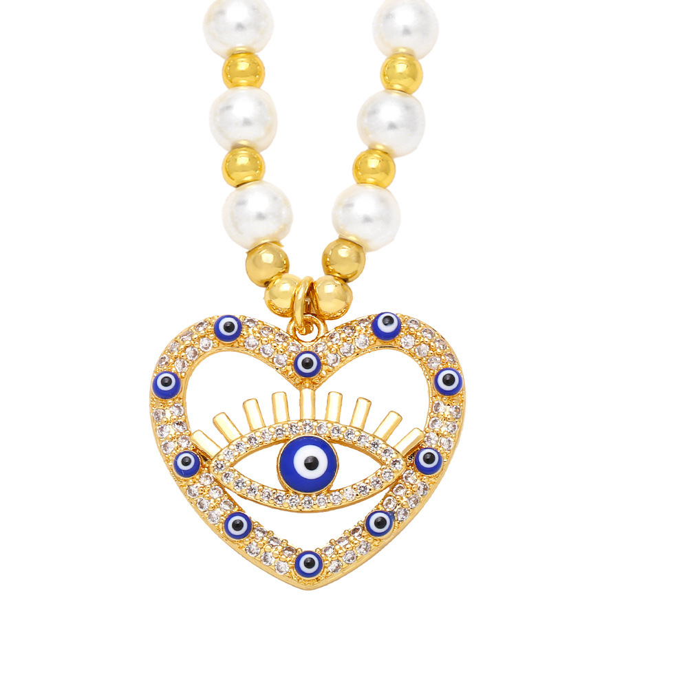 Fashion Heart Shape Pearl Copper Inlay Artificial Diamond Pendant Necklace 1 Piece