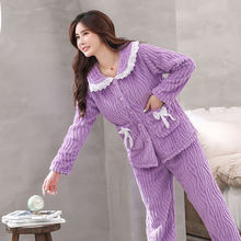 一件代发新款加厚长毛法兰绒剪花睡衣女秋冬季珊瑚绒可外穿女套装