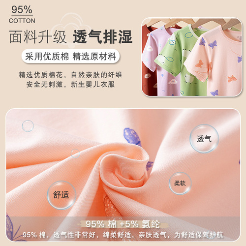 Korean style girls pure cotton home clothes summer thin cartoon loose short-sleeved pajamas girls princess dress children's nightgown