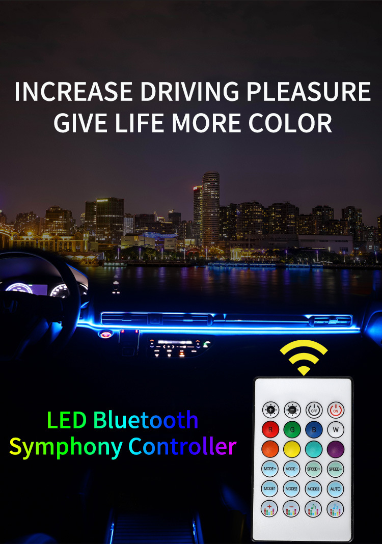 Car central control atmosphere lamp magic color modified LED acrylic atmosphere lamp USB installation-free running water decorative lamp