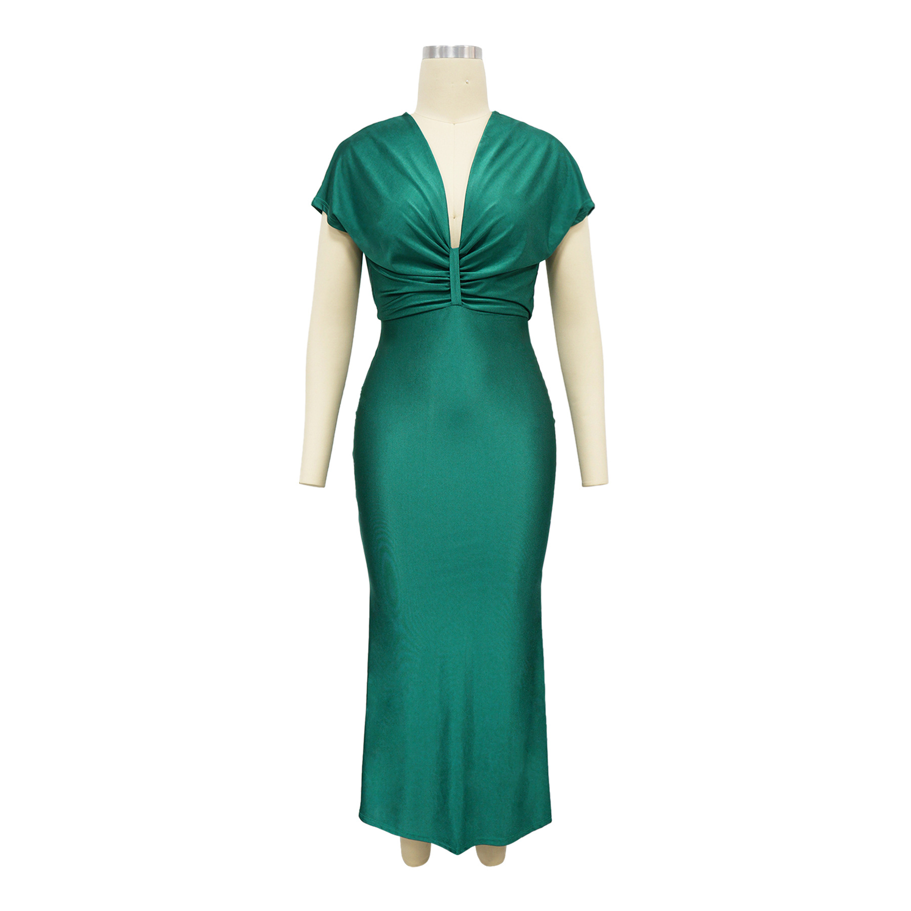 Women's V Neck Short Sleeve Dress Elegant Slim Fit with Back Slit K10697 AliExpress European And American Cross Border Fashion New_ecoleips.com