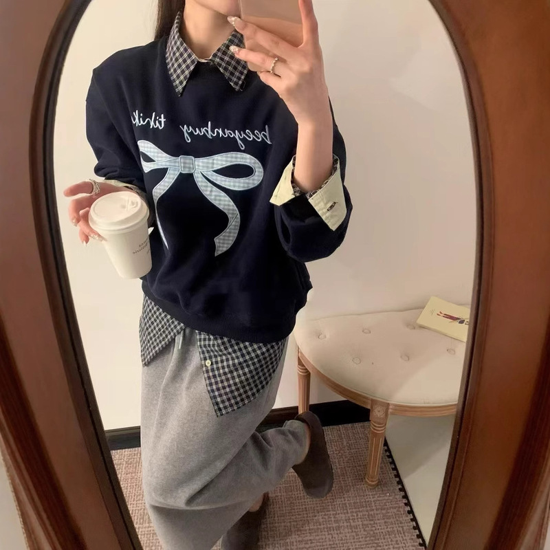 No Returns or Exchanges!! Special Offer Korean Dongdaemun Designer Fashion Brand Bowknot Embroidered Sweatshirt for Women, Loose Fit Top