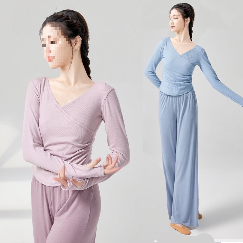 T5J Modern Dance Practice Clothes, Classical Dance Long Sleeves, Chinese Folk Dance Clothes, Wide-Leg Pants, Dance Exams