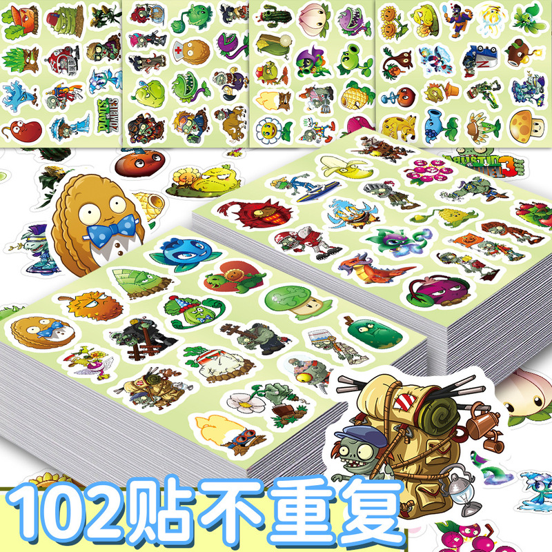 102 Plants Vs. Zombies Game Stickers, Abstract Cute Expression Bag Decoration Notebook Storage Box Stickers
