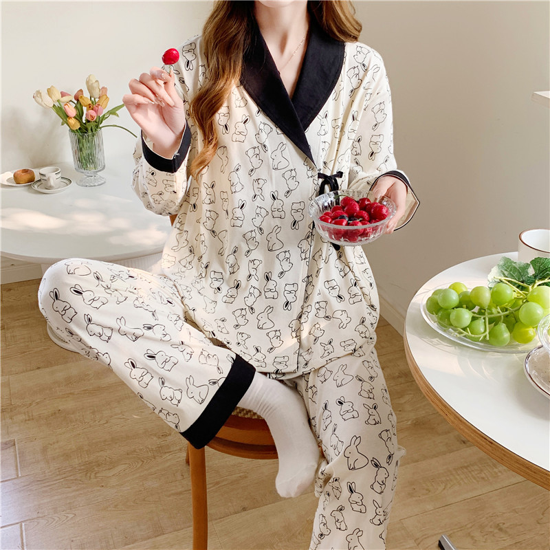 Primavera y otoño pijamas de manga larga de las mujeres confinamiento kimono puro algodón maternidad enfermería ropa de enfermería postparto homewear traje