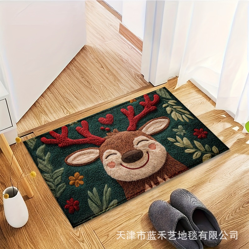跨境temu毛线系列圣诞节入户玄关门垫水晶绒卧室床边装饰地垫现货|undefined