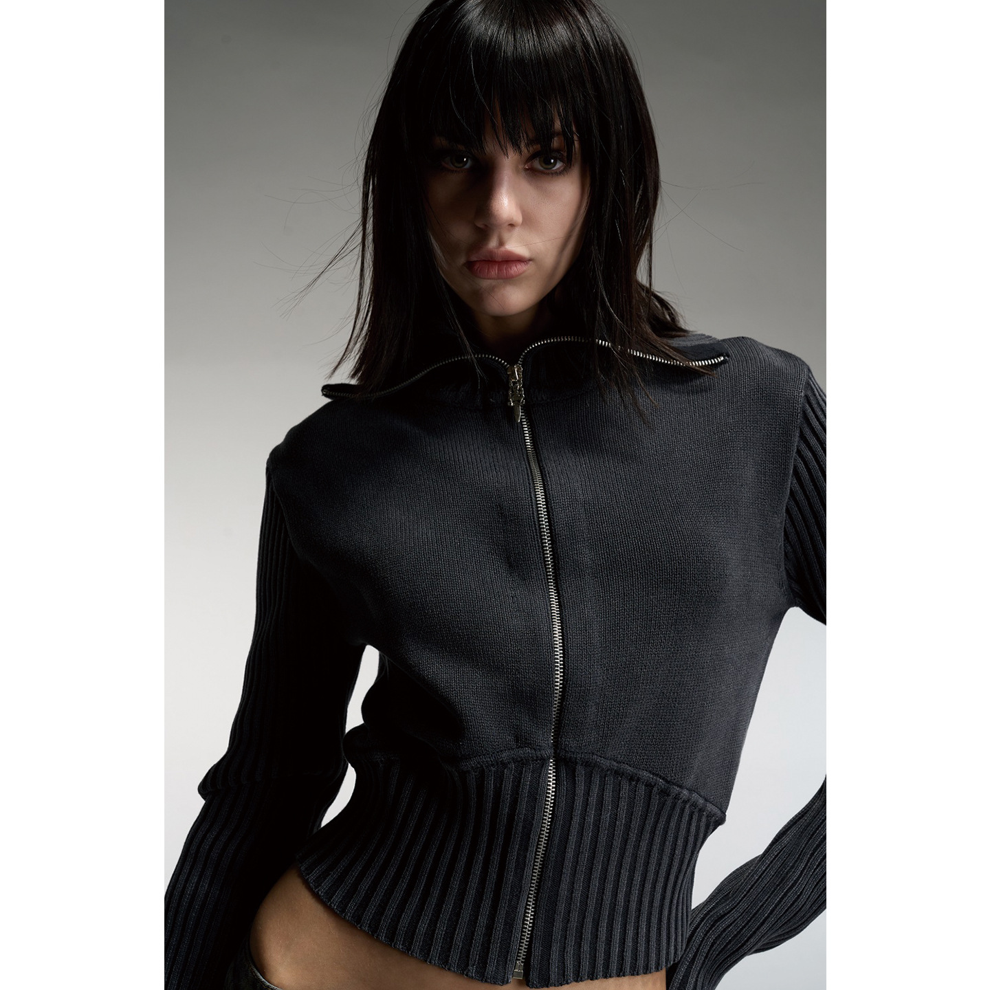 pokiovo American retro cardigan knit sweater women's autumn high-end slim-fit short versatile coat