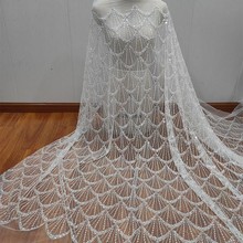 鱼尾波浪款立体亮片钉珠软蕾丝布料婚纱礼服装饰面料DIY服装辅料