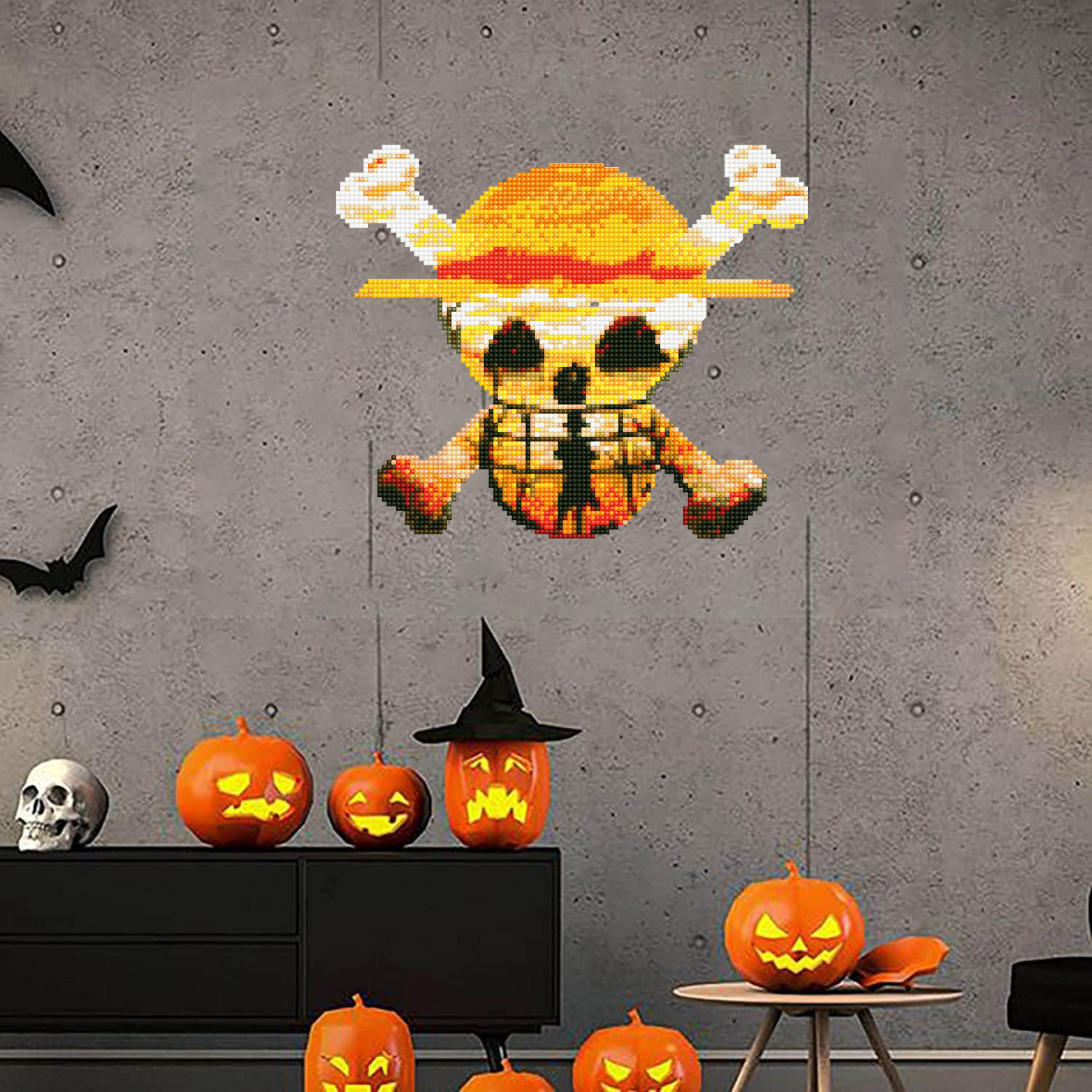 Animación Sombrero de paja One Piece Diamond Painting Pegatinas al azar Pintura de mampostería de bricolaje Pegatinas de pared Dibujos animados hechos a mano Diamante redondo para niños Venta caliente