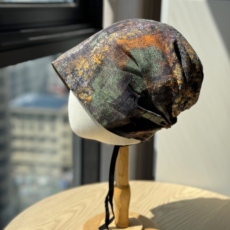 Trendy Wasteland Style Colorful Retro Gradient Slouchy Beanie for Women, Summer and Autumn Street Fashion, Face-Slimming Turban Hat, Cold Weather Hat